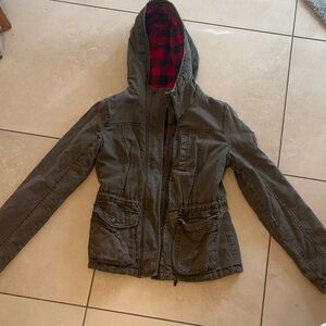 Hollister Olive Utility Jacket with Red Lining